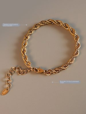 French Heavy Industry Special-Shaped Thick Hemp Flowers Twisted Bracelet Color-Retaining Stainless Steel Plated 18K Real Gold Cold Door Ornament