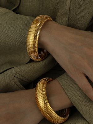 20mm High Profile Retro Thread Elastic Bracelet and Necklace Set Trendy Personality Stainless Steel Design Accessories