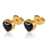 color: Heart Stud Earrings Black Zircon Gold