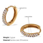 color: EH1121WEG White Rhinestone Gold Hoop Earrings