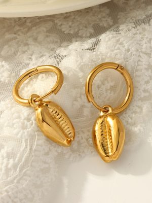 New Personalized Design Simple Stainless Steel Gold-Plated Small Shell Irregular Pendant Earrings Jewelry Women