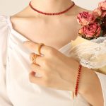 color: P1163-Red Zircon Necklace -37cm