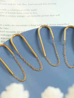 Chain U-Shaped Ear Studs Women's Stainless Steel 18K Gold Plating Earrings Design Earrings F399