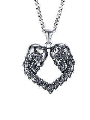 Hip Hop Retro Stainless Steel Necklace Skull Love Pendant