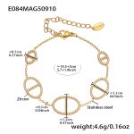 color: E084-Gold Box Link Zircon Bracelet 15+5cm
