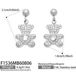 color: F1536-Bear Zircon Drop Earrings Steel Color Earrings