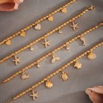 18K Gold Plated Embossed Stainless Steel Beaded Bracelet Holiday Multi-Accessories Full Zirconium Fishtail Starfish Bracelet