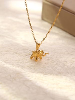 Mini Stainless Steel Elephant Pendant Necklace Premium Retro Easy Matching Women's 18K