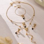 Stainless Steel Leopard Head Inlaid Zircon Natural Agate Pendant Bracelet Earrings Necklace PVD Gold Plated Color Retention