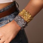 INS Flower Cutout Open-Ended Bracelet Stainless Steel 18K Gold Adjustable Bracelet Combination
