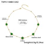 color: TXP511-Green Color Glass Stone Gold Necklace 40+5cm