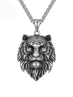 Lion's Head Tiger 12 Zodiac Necklace Stainless Steel Retro Pendant Ornaments