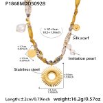 color: P1868-Gold Silk Scarf Necklace 47+5cm