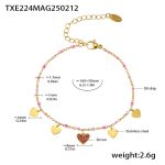 color: TXE224-Gold Heart Pink Zircon Bracelet
