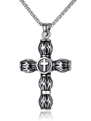 Bottle Flower Cross Pearl Chain Necklace Stainless Steel Vintage Pendant Ornaments