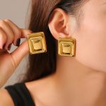 Stainless Steel Rectangular Color Matching Earrings New PVD Gold Plated Graceful Earrings Women