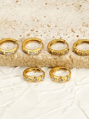 All-Match round Inlaid Zircon Ear Clip Women's Stainless Steel 18K Gold Simple Elegant Ear Ring