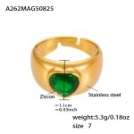 color: A262-Gold Heart Green Zircon Ring / size: One US 7