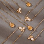 Artistic Elegant Butterfly Inlaid White Shell Ultra-Fine Clavicle Chain PVD Electroplated Simple Geometric Stainless Steel Pendant Necklace