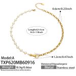 color: TXP620-A Style White Zircon Freshwater Pearl Gold Necklace -42+5cm