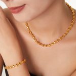 18K Gold-Plated Hollow Heart Bracelet/Necklace Braiding Copper Material Does Not Fade Simple Set