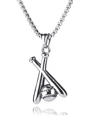 Sports Baseball Geometric Cross Necklace Stainless Steel Retro Pendant Ornaments Hip Hop Shake
