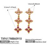 color: TXF617-Pink Zircon Gold Earrings