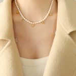 color: P1295-Freshwater Pearl Star & Moon Necklace -37+7cm