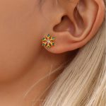 Handmade Inlaid Zircon Snowflake Ear Stud Stainless Steel Plated 18K Real Gold Commuter Earrings