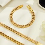 Light Luxury Stainless Steel Gold-Plated Full Zircon Clavicle Chain Simple No Color Fading Necklace Bracelet