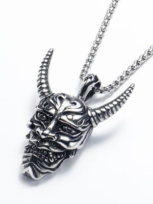 Iron Warrior Prajna Mask Pendant Vintage Skull Ghost Head Necklace