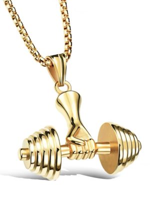 Jewelry Fitness Dumbbell Barbell Pendant Stainless Steel Necklace for Boyfriend Gift