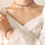 color: P1163-Purple Zircon Necklace -37cm