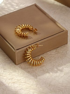 Stainless Steel Spring Earrings Exaggerated Women's Circle Simple Vintage Ear Jewelry