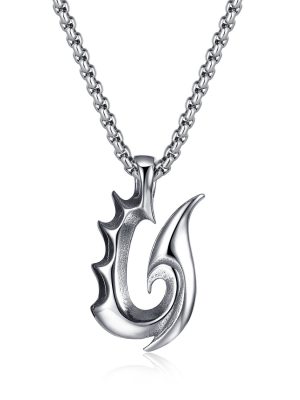Men's Stainless Steel Hook Shaped Pendant Necklace