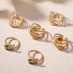 Gorgeous Inlaid 5A Zircon Hollow Geometric Ring Set Ocean Beach Light Luxury Stainless Steel Index Finger Ring