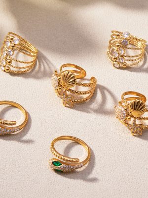 Gorgeous Inlaid 5A Zircon Hollow Geometric Ring Set Ocean Beach Light Luxury Stainless Steel Index Finger Ring