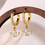 Stainless Steel Diamond Micro Inlaid Clover Zircon Stud Earrings Piercing Jewelry PVD Plated 18K Gold Earrings Female