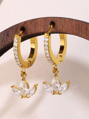 Stainless Steel Diamond Micro Inlaid Clover Zircon Stud Earrings Piercing Jewelry PVD Plated 18K Gold Earrings Female
