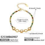 color: E253-Round Multicolor Zircon Gold Bracelet -17.5+5cm