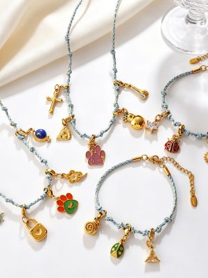 Summer Fresh Ladybug Cat's Paw DIY Various Pendants Blue Rope Bracelet/Necklace Braiding All-Match Suit