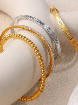 All-Match Light Luxury Advanced Bracelet Stainless Steel 18K Gold Plating Inlaid Zircon C- Shaped Ornament Women