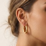 Simple Glossy round Ring Earrings Stainless Steel 18K Gold Plating Elegant C- Shaped All-Match Plain Decoration