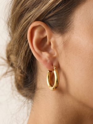 Simple Glossy round Ring Earrings Stainless Steel 18K Gold Plating Elegant C- Shaped All-Match Plain Decoration