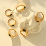 French New Lvzuan Zircon Inlaid Ring Elegant Graceful Non-Fading Stainless Steel 18K Gold Plating Ring