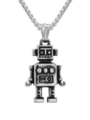 Ornament Personality Retro Robot Men's Stainless Steel Pendant Necklace