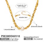 color: P983-Gold Pearl Necklace -40+5cm