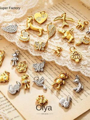 Cute Mini Three-Dimensional Bunny Animal-Shaped Pendant 18K Gold Plating All-Match DIY Accessories
