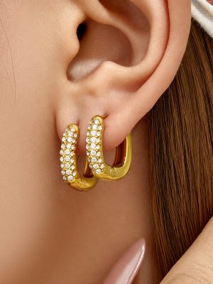 PVD Vacuum Electroplating Half Ring Inlaid Zircon Light Luxury High-Grade Earrings Earrings for Women