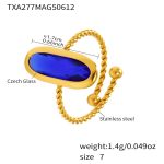 color: TXA277-Gold Blue Glass Stone Ring / size: US 7